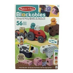 Farm Snap and Play Mix and Match Connectable Wooden Building Blocks Play Set New